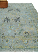 Hand Knotted 9x12 Silver and Beige Antique Finish Oushak Turkish Style Wool Area Rug | TRDCP1092912 by The Rug Decor