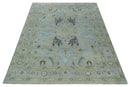 Hand Knotted 9x12 Silver and Beige Antique Finish Oushak Turkish Style Wool Area Rug | TRDCP1092912 by The Rug Decor