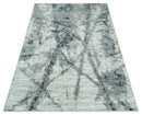 Hand Knotted Blended Wool Modern Abstract Area Rug in Ivory Silver Charcoal Tones by The Rug Decor
