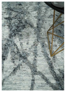 Hand Knotted Blended Wool Modern Abstract Area Rug in Ivory Silver Charcoal Tones by The Rug Decor