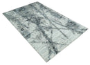 Hand Knotted Blended Wool Modern Abstract Area Rug in Ivory Silver Charcoal Tones by The Rug Decor