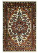 Rust and Ivory Traditional Medallion Area Rug - Hand Knotted Wool by The Rug Decor