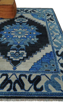 Wool Area Rug Blue Black and Ivory Hand Knotted Heriz Serapi by The Rug Decor