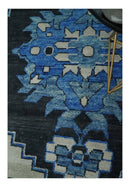 Wool Area Rug Blue Black and Ivory Hand Knotted Heriz Serapi by The Rug Decor