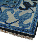 Wool Area Rug Blue Black and Ivory Hand Knotted Heriz Serapi by The Rug Decor