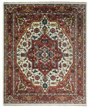 Rust And Ivory Traditional Medallion Hand Knotted Wool Area Rug