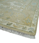 Hand Knotted Antique Finish Beige and Ivory Traditional 9x12 Wool Rug