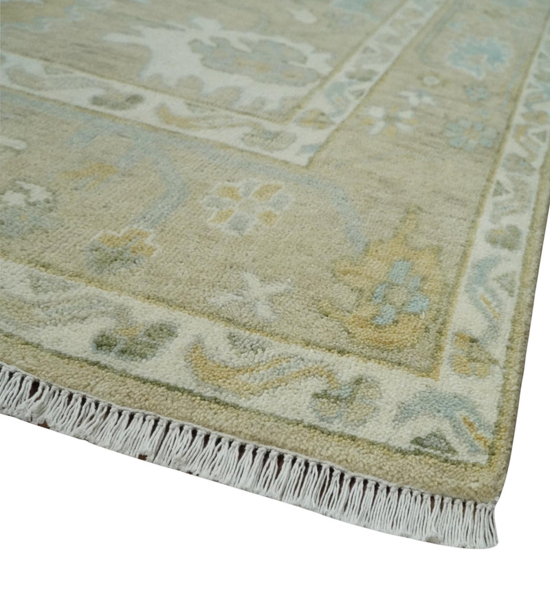 Hand Knotted Antique Finish Beige and Ivory Traditional 9x12 Wool Rug