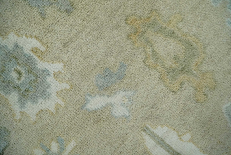 Hand Knotted Antique Finish Beige and Ivory Traditional 9x12 Wool Rug