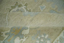 Hand Knotted Antique Finish Beige and Ivory Traditional 9x12 Wool Rug