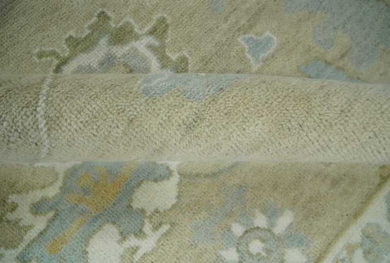 Hand Knotted Antique Finish Beige and Ivory Traditional 9x12 Wool Rug