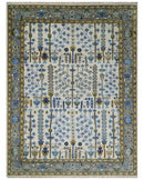 Custom Made Tree of life Hand Knotted Antique Ivory, Blue and Gray Traditional Oushak Wool area Rug