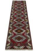 Hand Knotted Antique Kazak Runner Ivory and Red Traditional Tribal Armenian Rug | KZA4