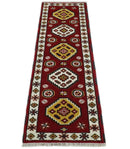 Hand Knotted Antique Kazak Runner Red and Ivory Traditional Tribal Armenian Rug | KZA5