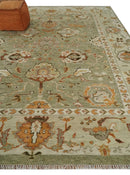 Hand Knotted Wool Area Rug Olive and Ivory Traditional Oushak Persian Vintage Style by The Rug Decor