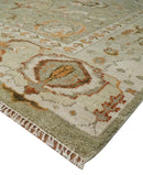 Hand Knotted Wool Area Rug Olive and Ivory Traditional Oushak Persian Vintage Style by The Rug Decor