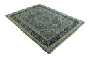 Wool Heriz Serapi Area Rug in Gray Beige and Blue Traditional Hand Knotted Antique by The Rug Decor