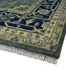 Wool Heriz Serapi Area Rug in Gray Beige and Blue Traditional Hand Knotted Antique by The Rug Decor