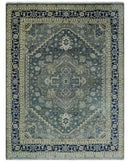 Wool Heriz Serapi Area Rug in Gray Beige and Blue Traditional Hand Knotted Antique by The Rug Decor