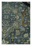 Wool Heriz Serapi Area Rug in Gray Beige and Blue Traditional Hand Knotted Antique by The Rug Decor