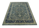 Wool Heriz Serapi Area Rug in Gray Beige and Blue Traditional Hand Knotted Antique by The Rug Decor