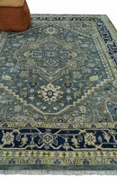 Wool Heriz Serapi Area Rug in Gray Beige and Blue Traditional Hand Knotted Antique by The Rug Decor