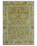 Hand Knotted Antique Olive and Ivory Traditional Persian Vintage Oushak Wool Rug | TRDCP707