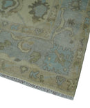 Hand Knotted Antique Style Beige and Silver Traditional Multi Size Oushak Wool Rug