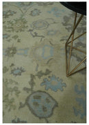 Hand Knotted Antique Style Beige and Silver Traditional Multi Size Oushak Wool Rug