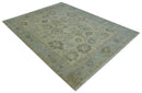 Hand Knotted Antique Style Beige and Silver Traditional Multi Size Oushak Wool Rug