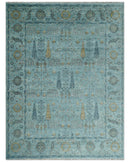 Hand Knotted Turkish Wool Area Rug in Teal and Beige with Traditional Tree of Life