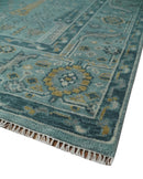 Hand Knotted Turkish Wool Area Rug in Teal and Beige with Traditional Tree of Life