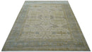 Hand Knotted Beige And Blue Traditional Oushak Design 12x15 Wool Rug