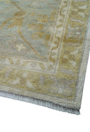 Hand Knotted Beige And Blue Traditional Oushak Design 12x15 Wool Rug