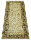 Hand Knotted Beige and Brown Heriz Serapi Traditional Oushak Wool Rug | N349266