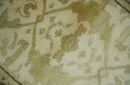 Hand Knotted Beige and Brown Heriz Serapi Traditional Oushak Wool Rug | N349266