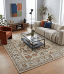 Beige and Ivory Wool Traditional Oushak Area Rug - Hand Knotted