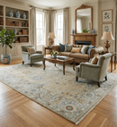 Beige Ivory Floral Wool Oushak Area Rug - Hand Knotted Traditional by The Rug Decor
