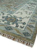 Hand Knotted Beige, Ivory and Silver Oriental Oushak 9x12 Traditional Wool Area Rug by The Rug Decor