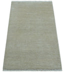 Hand Knotted Beige Modern Solid Design Wool And Silk Rug