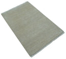 Hand Knotted Beige Modern Solid Design Wool And Silk Rug
