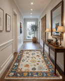 Hand Knotted Wool Area Rug - Ivory Teal Rust Traditional Heriz by The Rug Decor