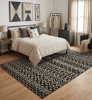 Recycled Silk Hand Knotted Area Rug in Black and Ivory - Modern Trellis Design