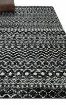 Hand Knotted Black and Ivory Modern Contemporary Tribal Trellis Recycled Silk Area Rug