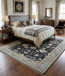 Hand Knotted Oushak Wool Rug Traditional Black Beige Silver 8x10 by The Rug Decor