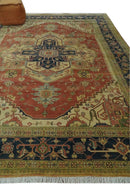 Hand Knotted Black, Rust and Beige 9x12 Traditional Heriz Serapi Wool Area Rug