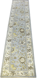 Hand Knotted Blue and Beige Traditional Oushak Wool Area Rug