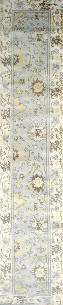 Hand Knotted Traditional Blue and Beige Oushak Wool Area Rug