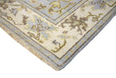 Hand Knotted Traditional Blue and Beige Oushak Wool Area Rug