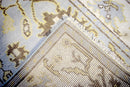 Hand Knotted Blue and Beige Traditional Oushak Wool Area Rug
